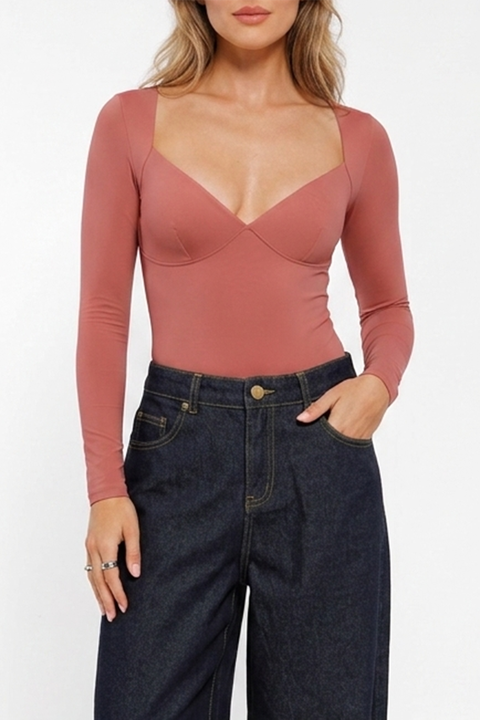 Cloudsense Shapewear Long Sleeve Tummy Control V Neck Bodysuit