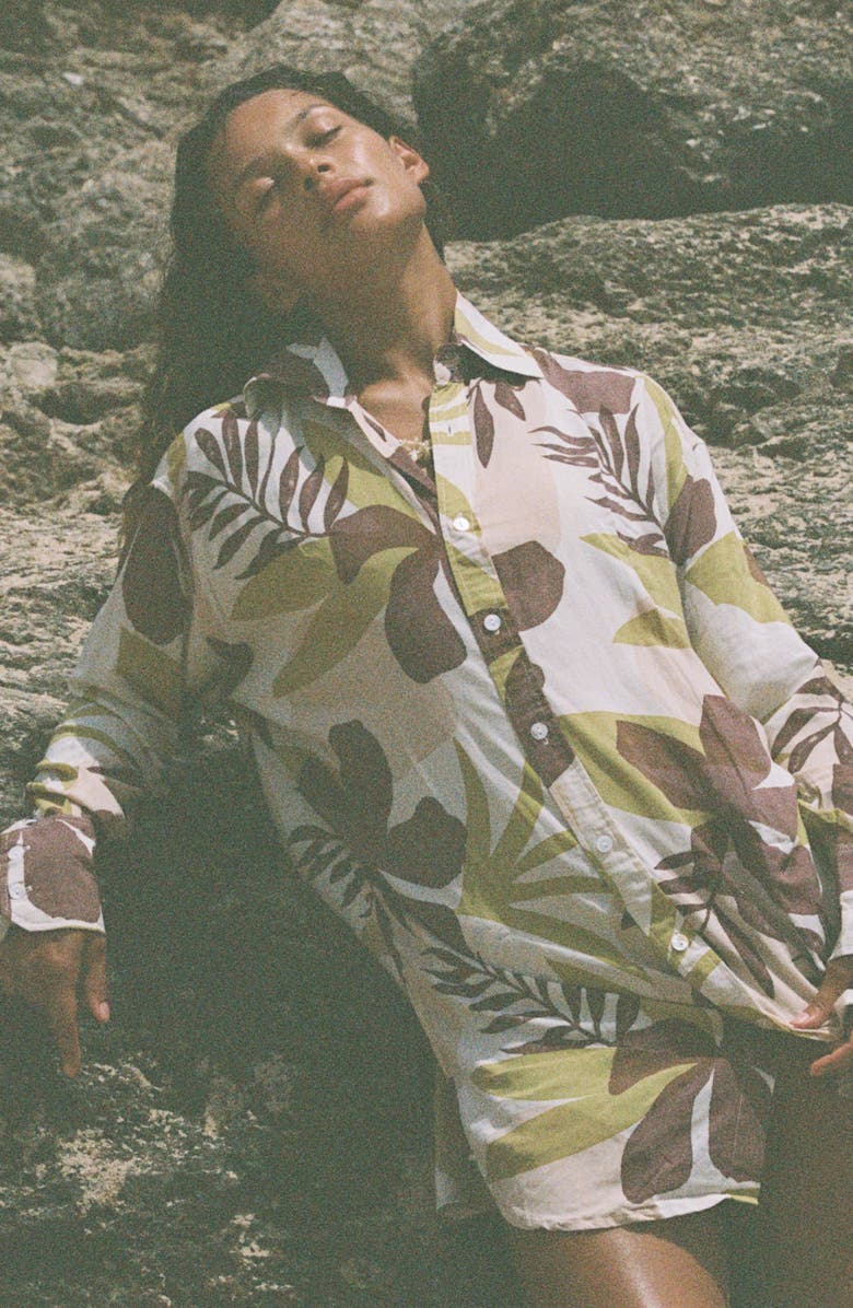 Stone Fox Swim Print Long Sleeve Cover-Up Shirtdress, Alternate, color, Tropical Tonal