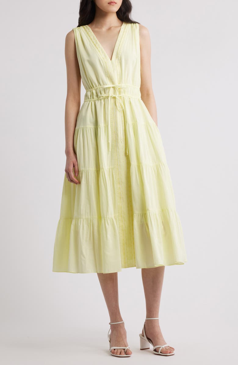 KOBI HALPERIN Lace Detail Sleeveless Cotton Midi Dress, Main, color, Pastel Yellow
