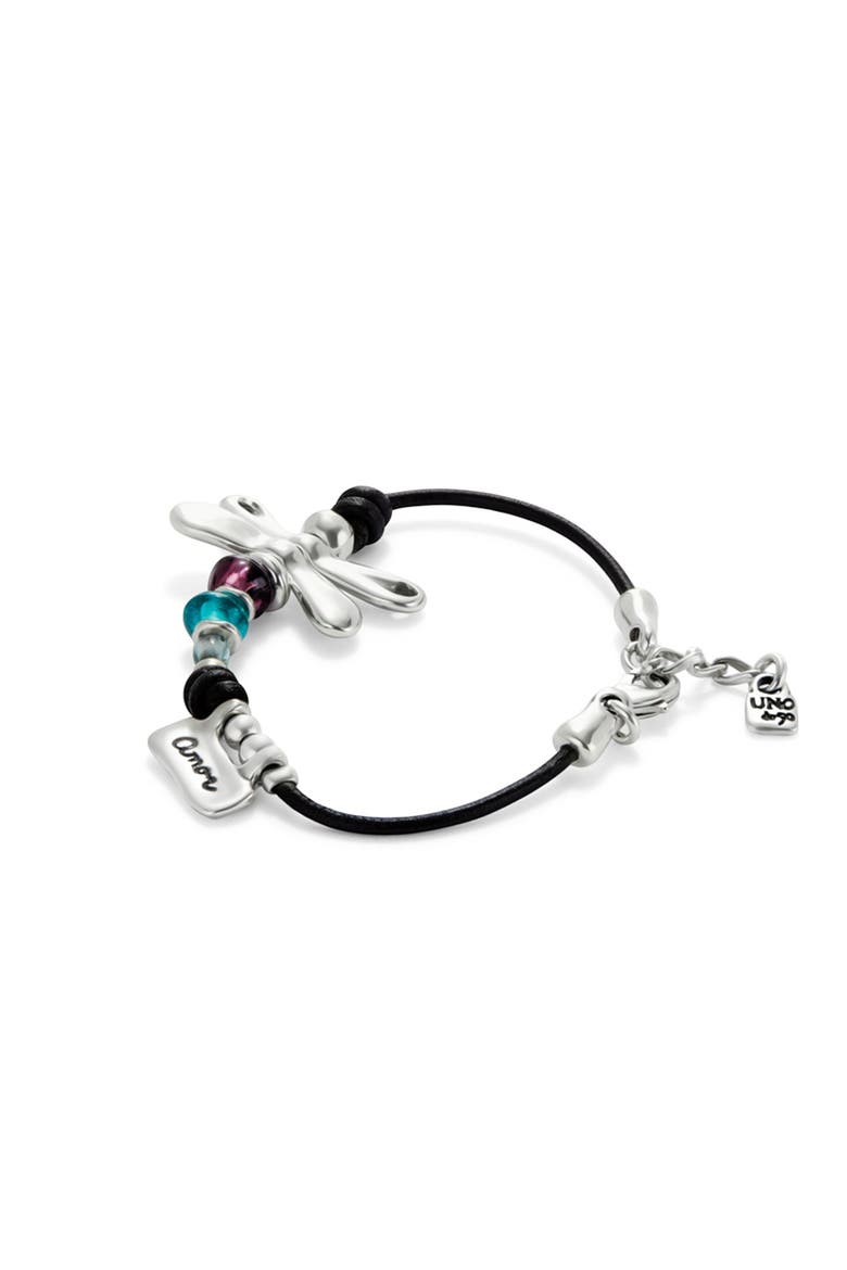 Dragonfly Charm Leather Bracelet, Alternate, color, Silver