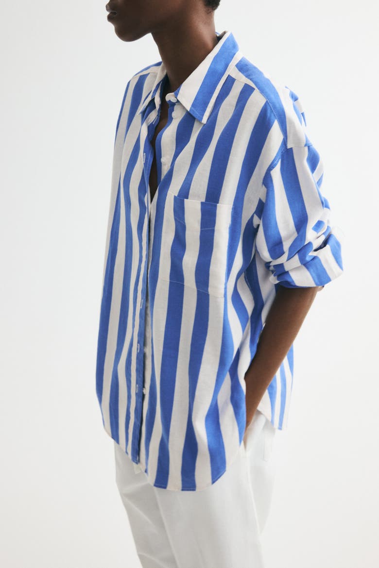 Oversized Linen-blend Shirt, Alternate, color, Blue/striped