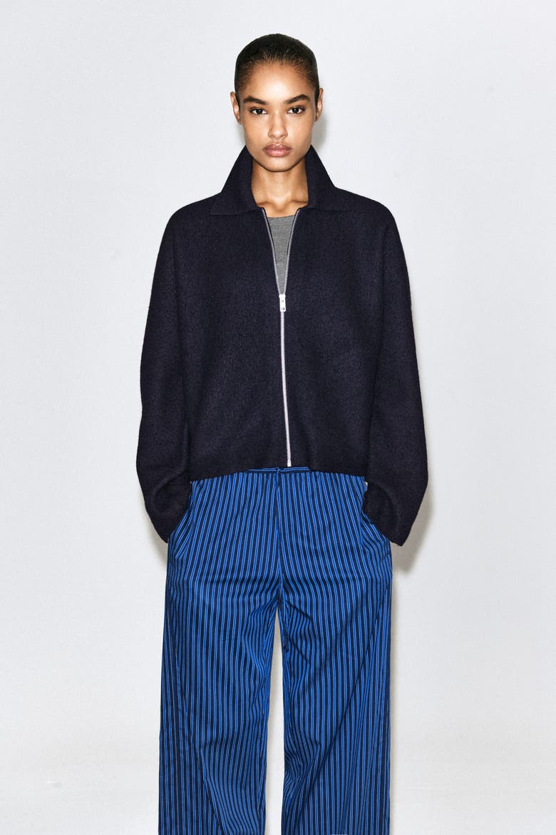 Sculpted Merino Wool Zip-Up Jacket, Alternate, color, NAVY