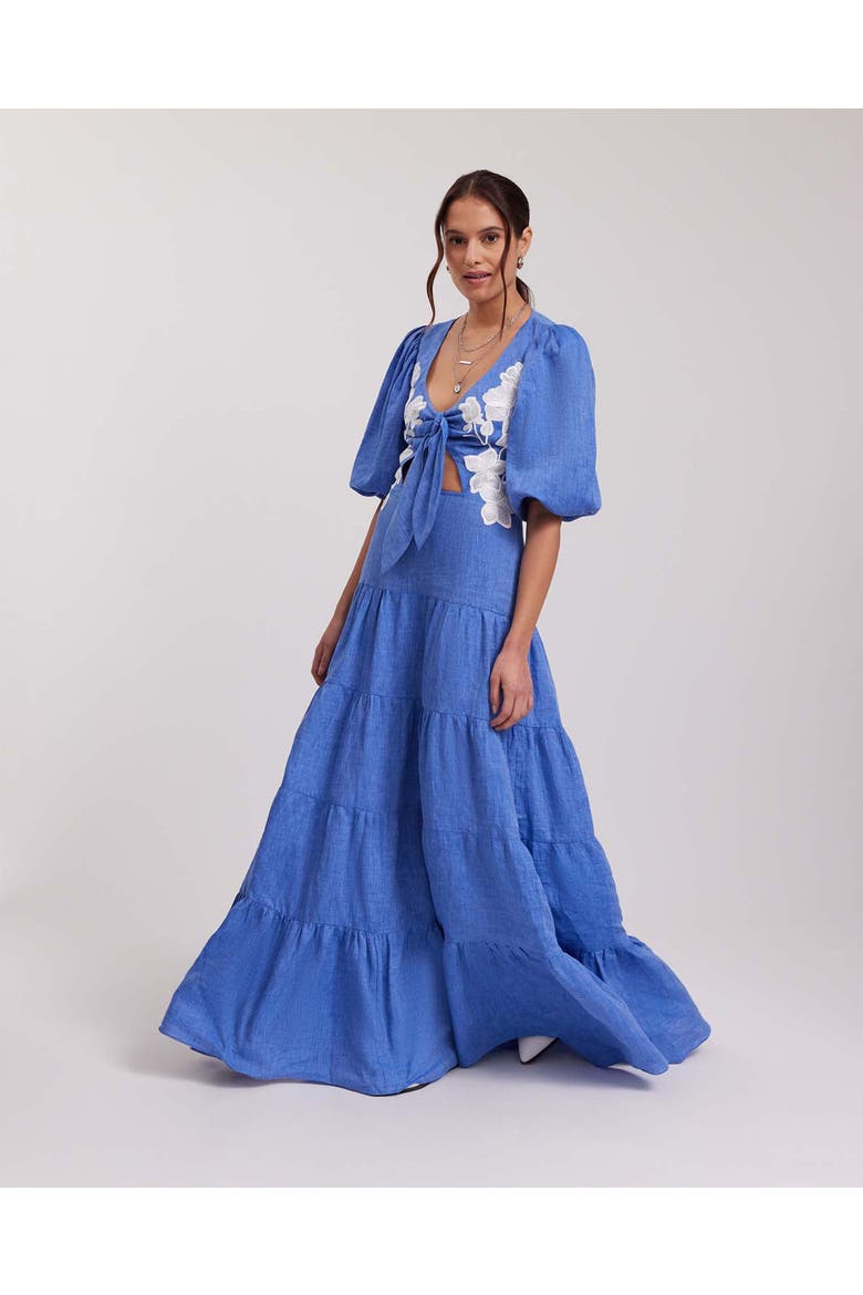 Gaelle Linen Dress, Alternate, color, Denim Blue