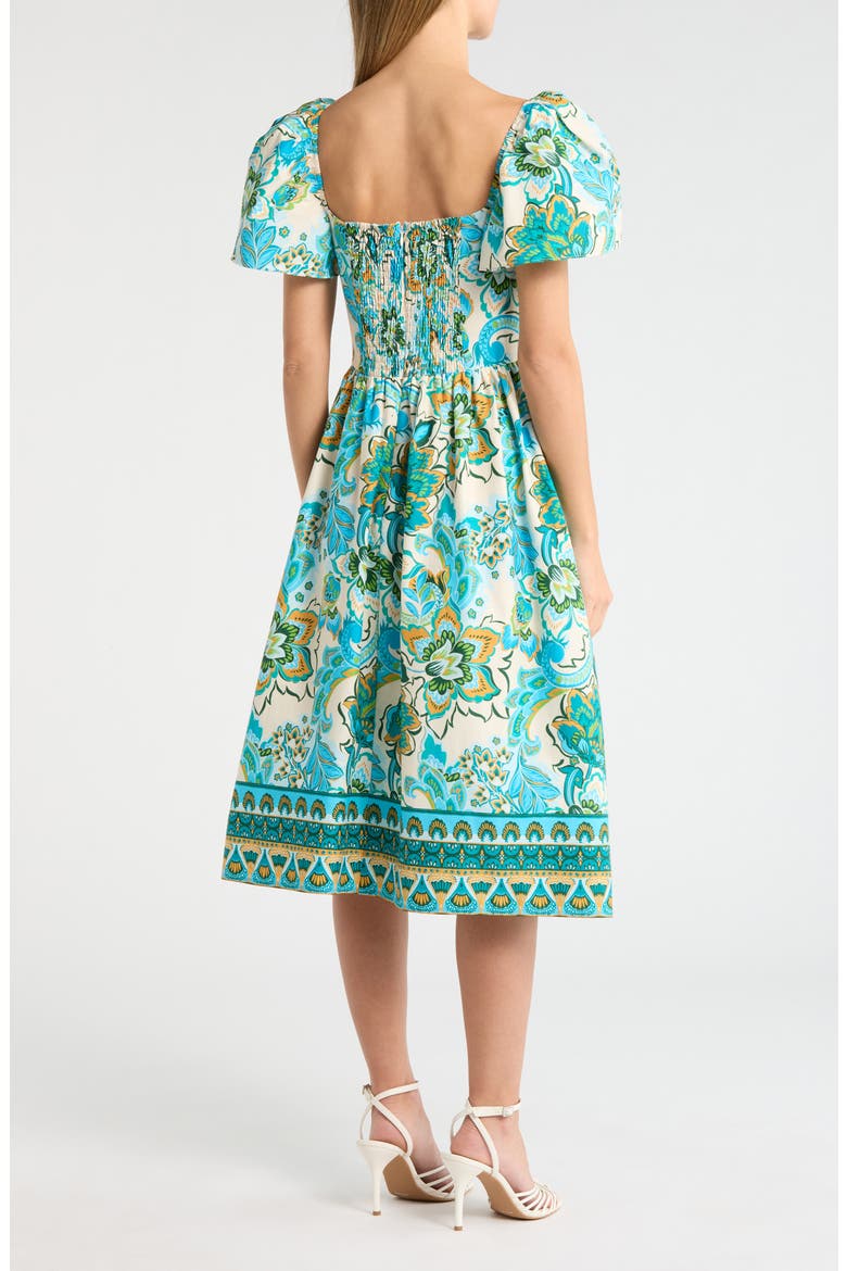 Flutter Sleeve Cotton Midi Dress, Alternate, color, BLUE MULTI