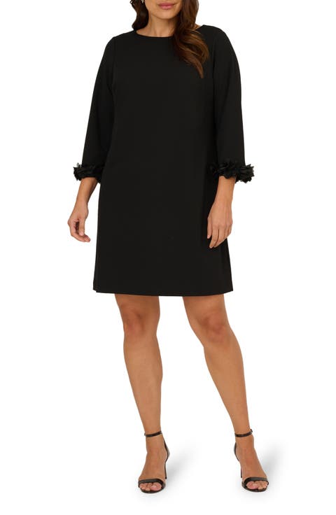 3D Floral Cuff Crepe Shift Dress (Plus)