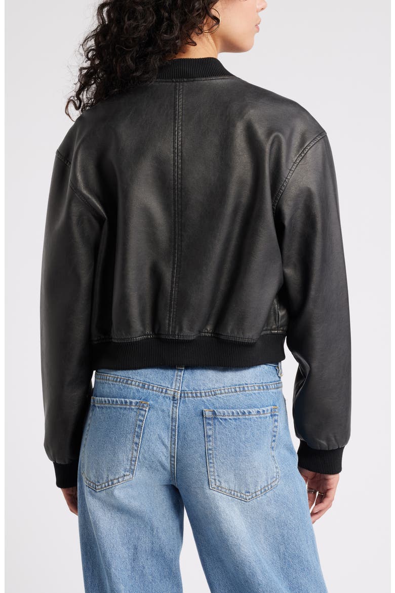 Faux Leather Bomber Jacket, Alternate, color, BLACK