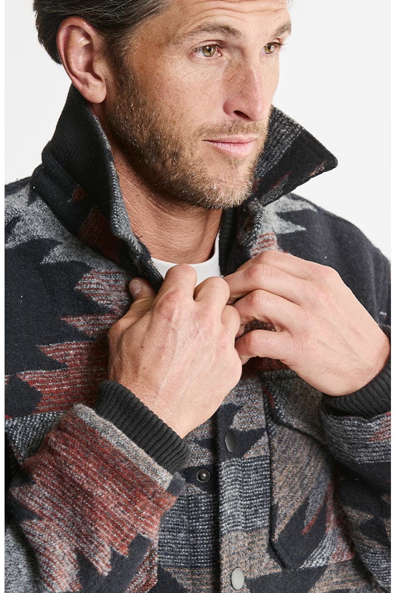 Wool Blend Faux Fur Lined Shirt Jacket, Alternate, color, BLACK RED AZTEC