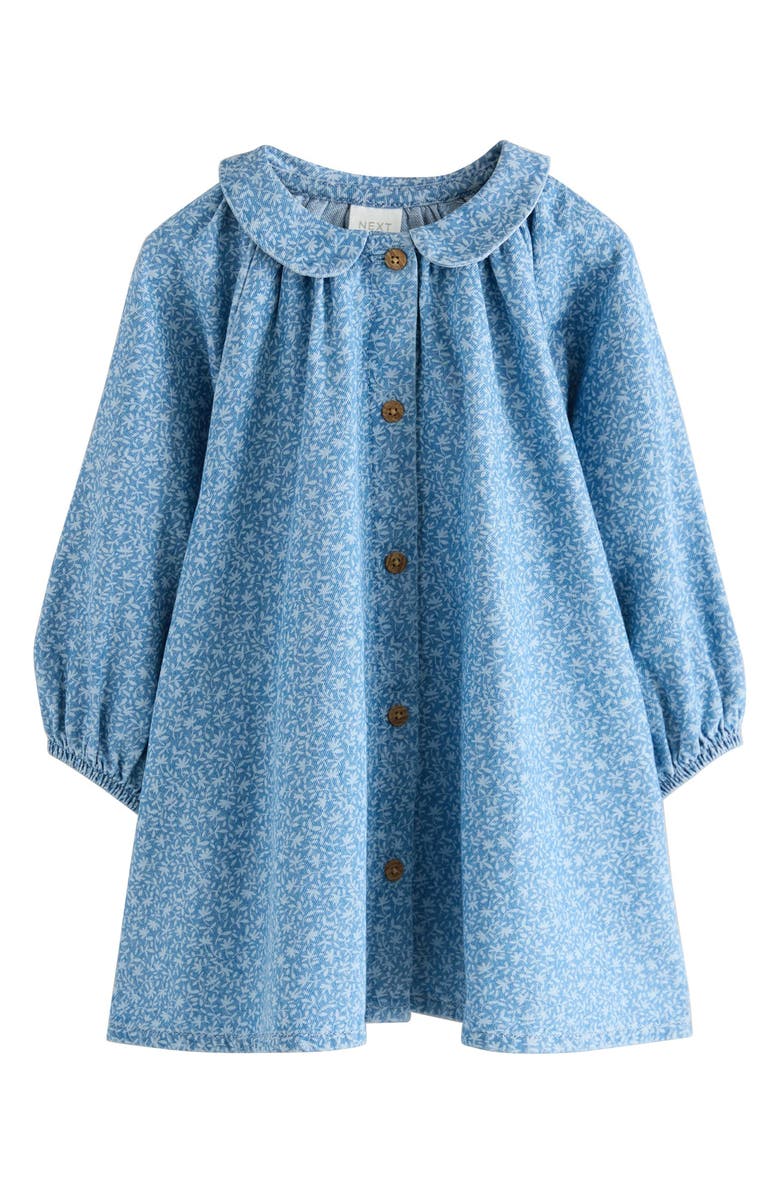 NEXT Kids' Ditsy Collared Denim Dress, Main, color, Blue