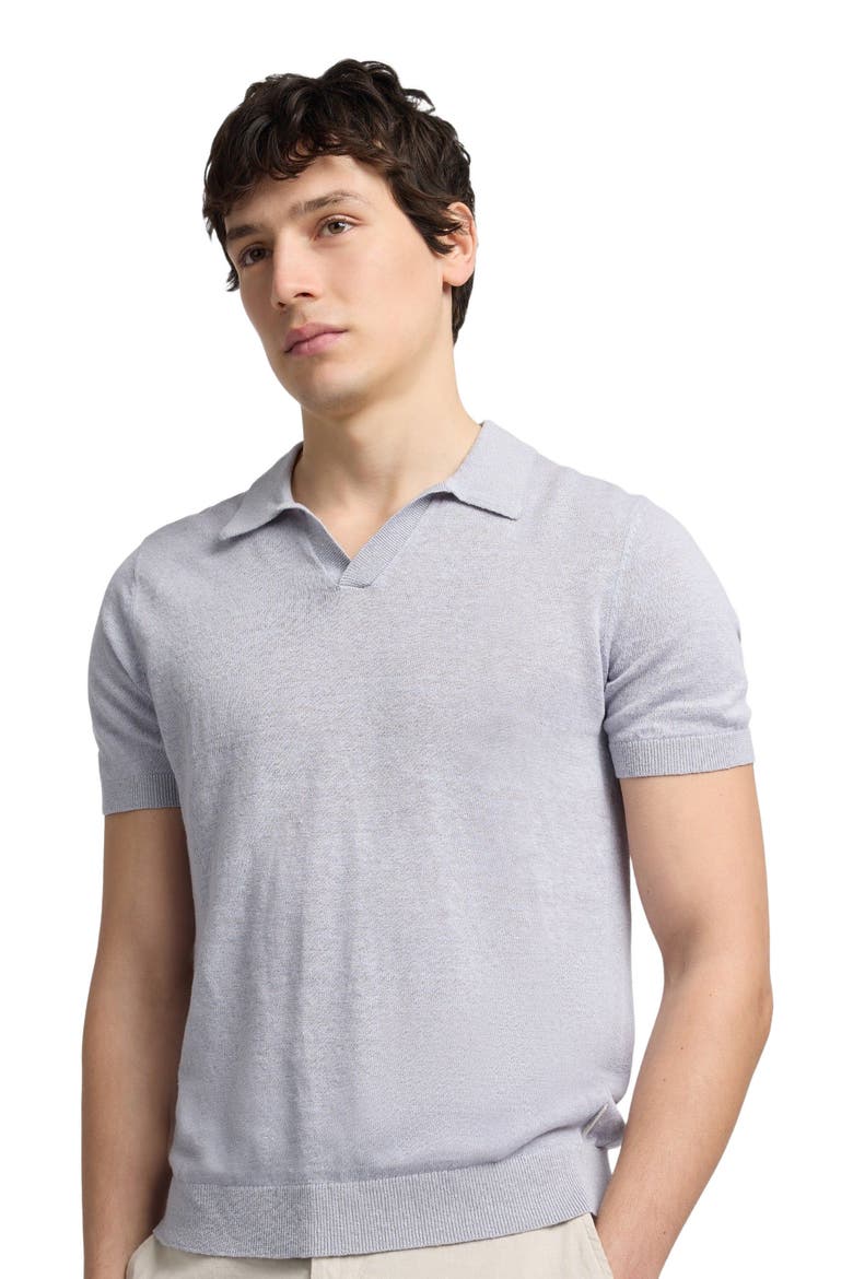 Linen Johnny Collar Polo, Alternate, color, Sky