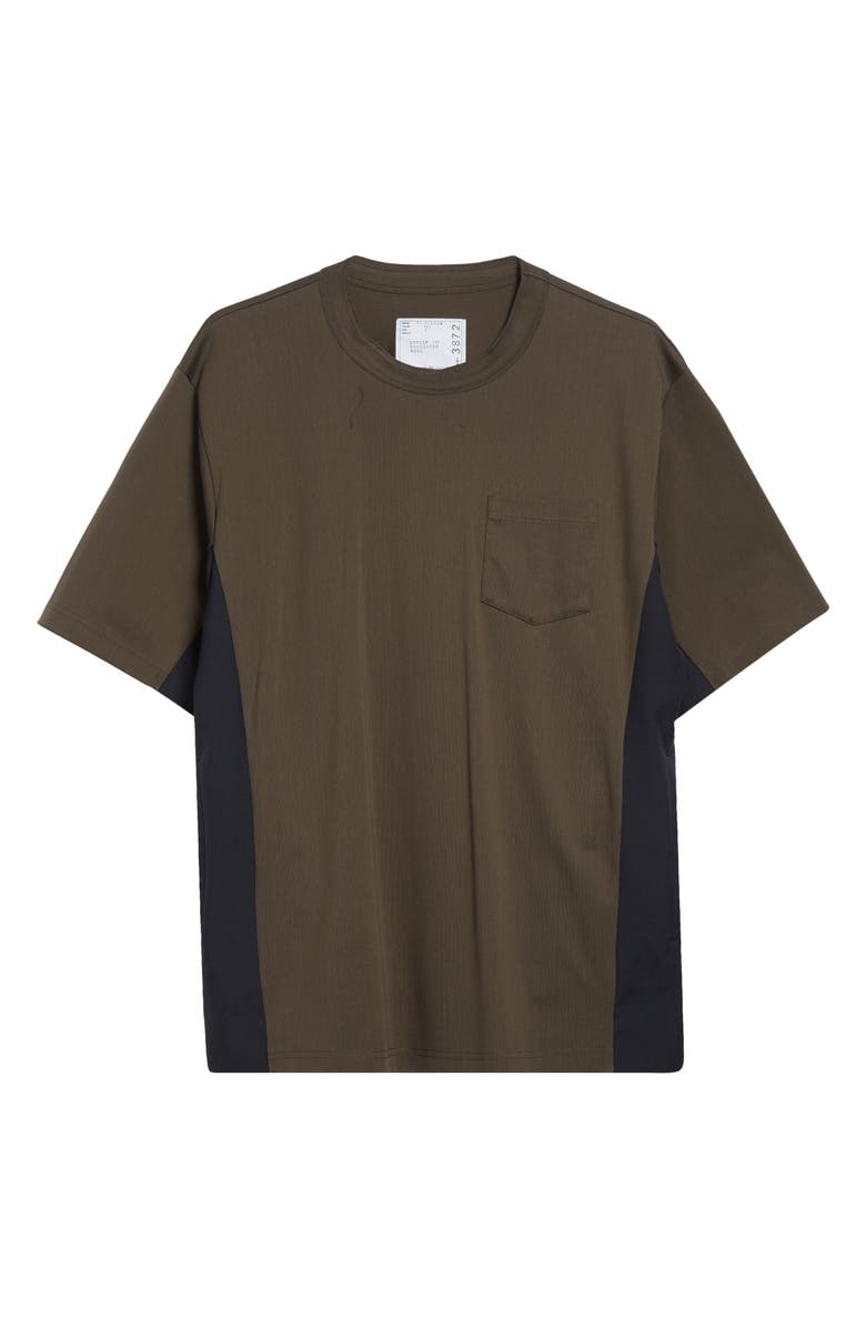 Sacai Suiting Mixed Media Pocket T-Shirt, Alternate, color, Khaki/ Navy