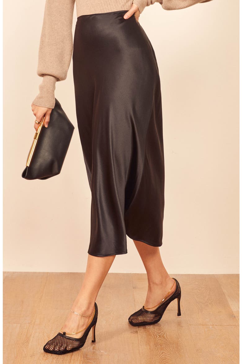 Pratt Silk Midi Skirt, Alternate, color, BLACK