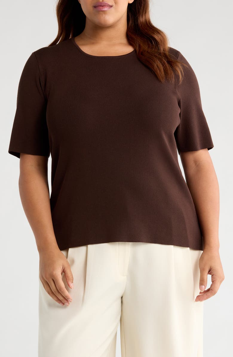 Tahari ASL Short Sleeve Sweater, Main, color, Espresso