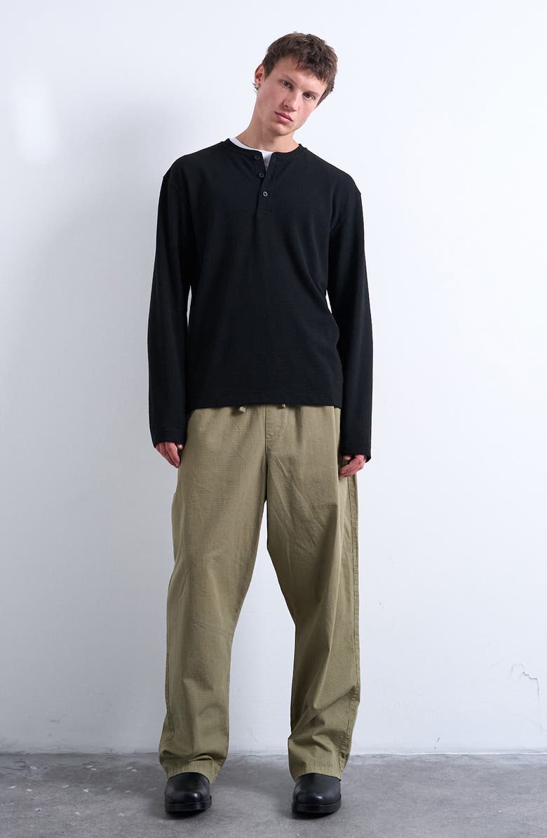 Topman Long Sleeve Waffle Henley, Alternate, color, Black