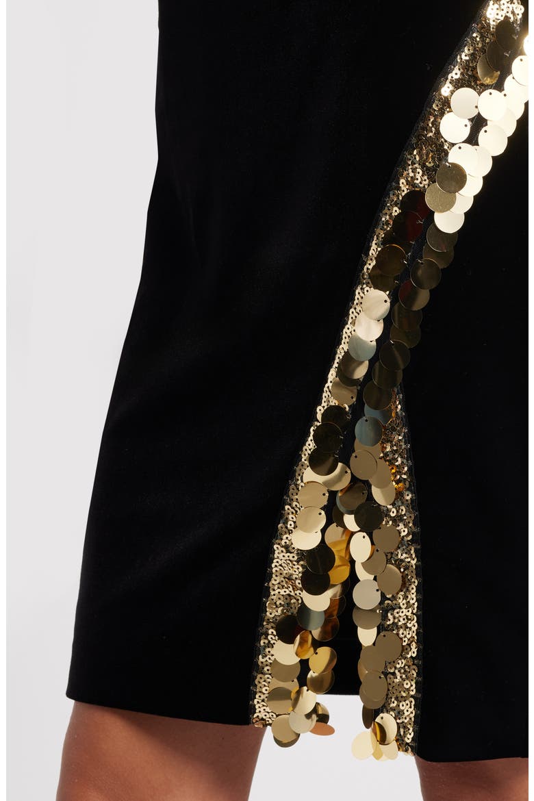 Paillette Detail Long Sleeve Velvet Cocktail Dress, Alternate, color, BLACK