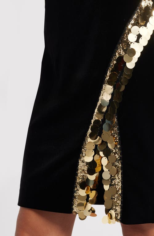 Vince Camuto Paillette Detail Long Sleeve Velvet Cocktail Dress In Black