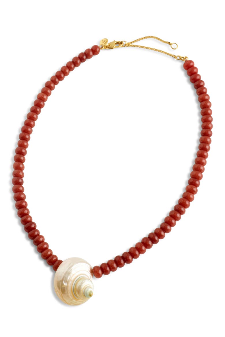 Shell Beaded Choker Necklace, Main, color, ANTIQUE GOLD/ RED