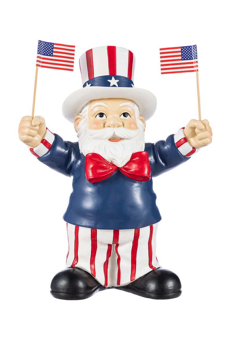 Glitzhome Patriotic Americana Polyresin Santa holding flags Table Decor, Main, color, Blue