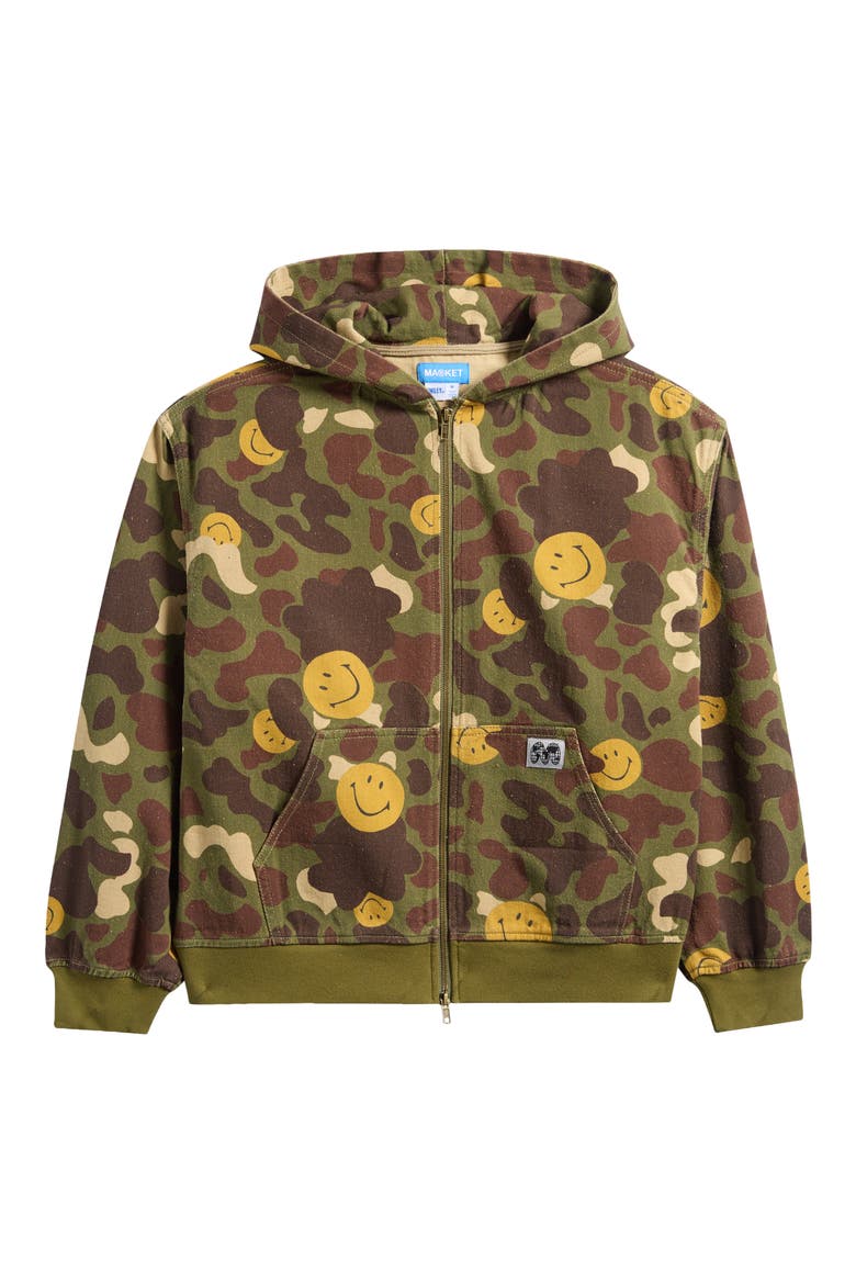 SMILEY® in Hiding Camo Cotton Twill Zip Hoodie, Main, color, CAMO