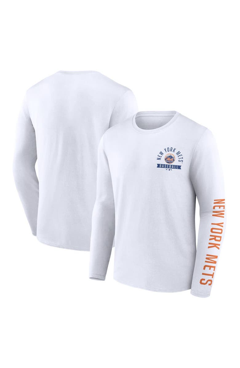 FANATICS Men's Fanatics Branded White New York Mets Pressbox Long Sleeve T-Shirt, Main, color, White