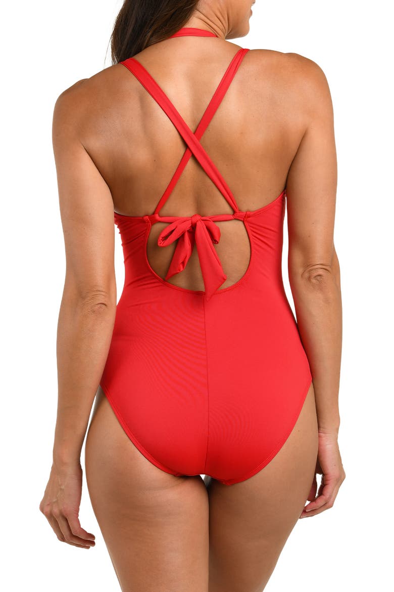 Island Goddess Convertible High Neck One-Piece Swimsuit, Alternate, color, RUBY
