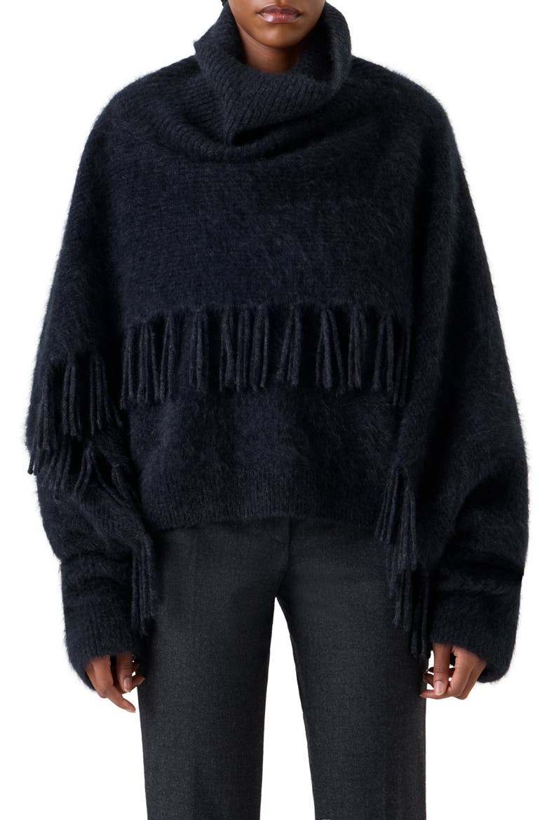 Cloud Fringe Cashmere Sweater, Main, color, CHARCOAL