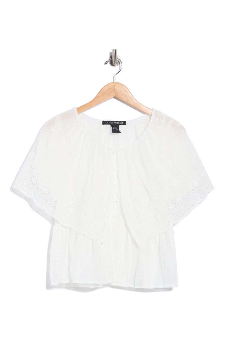 Lace Overlay Cotton Top, Main, color, WHITE