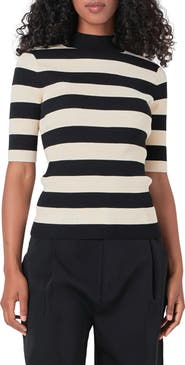 Endless Rose Stripe Short Sleeve Mock Neck Sweater