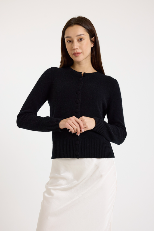 Brodie Pure Cashmere Niamh Crew Neck  100% Cashmere Cardigan In Black