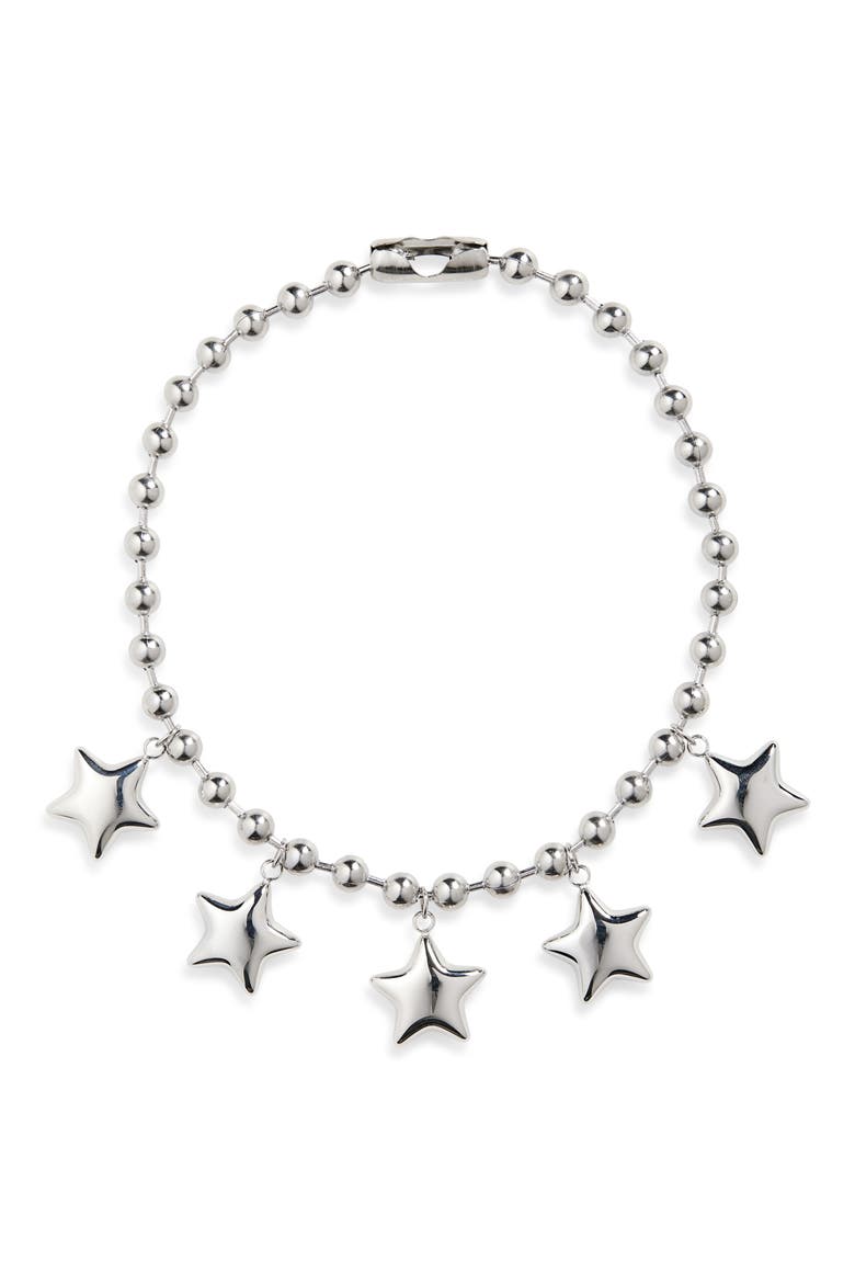 Bubble Five Star Ball Chain Necklace, Main, color, SILVER