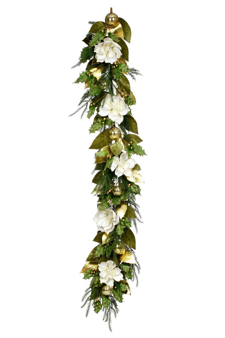 Glittered Magnolia Garland, Main, color, White