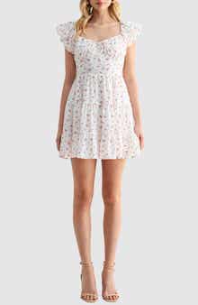 Lush Floral Puff Sleeve Fit & Flare Minidress