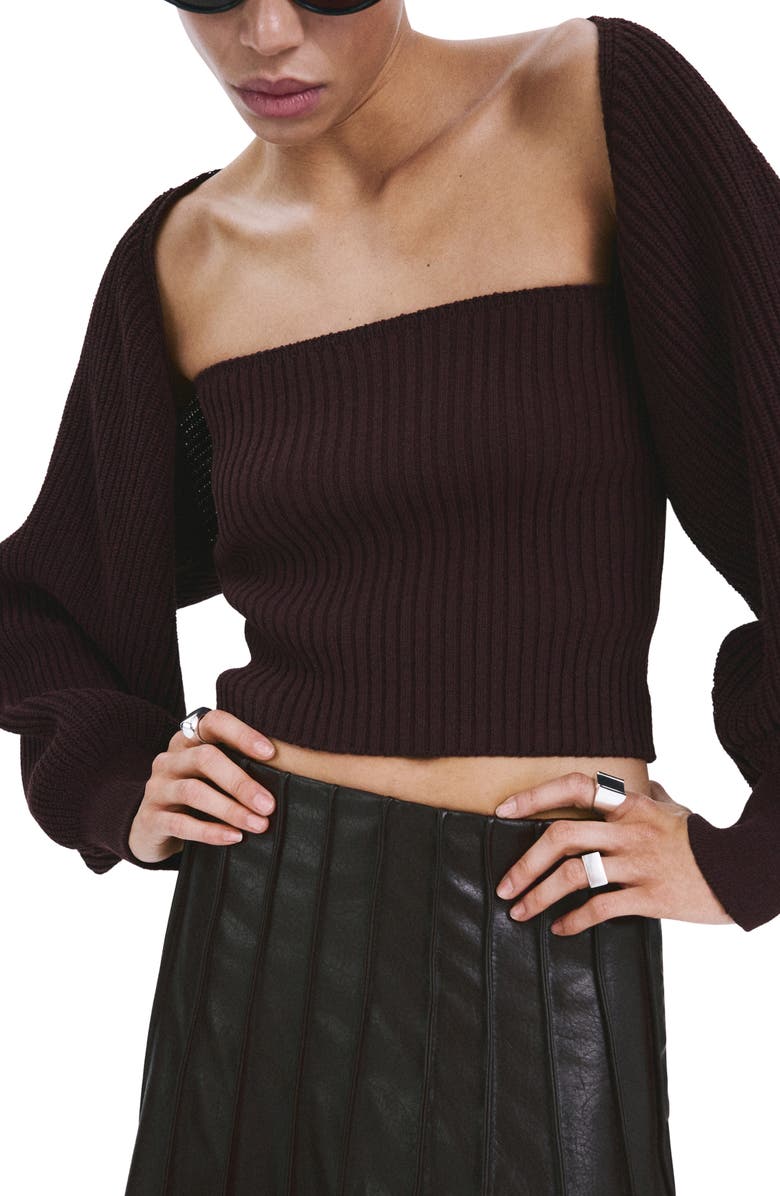 MANGO Rib Knit Tube Top & Bolero Set, Main, color, Plum