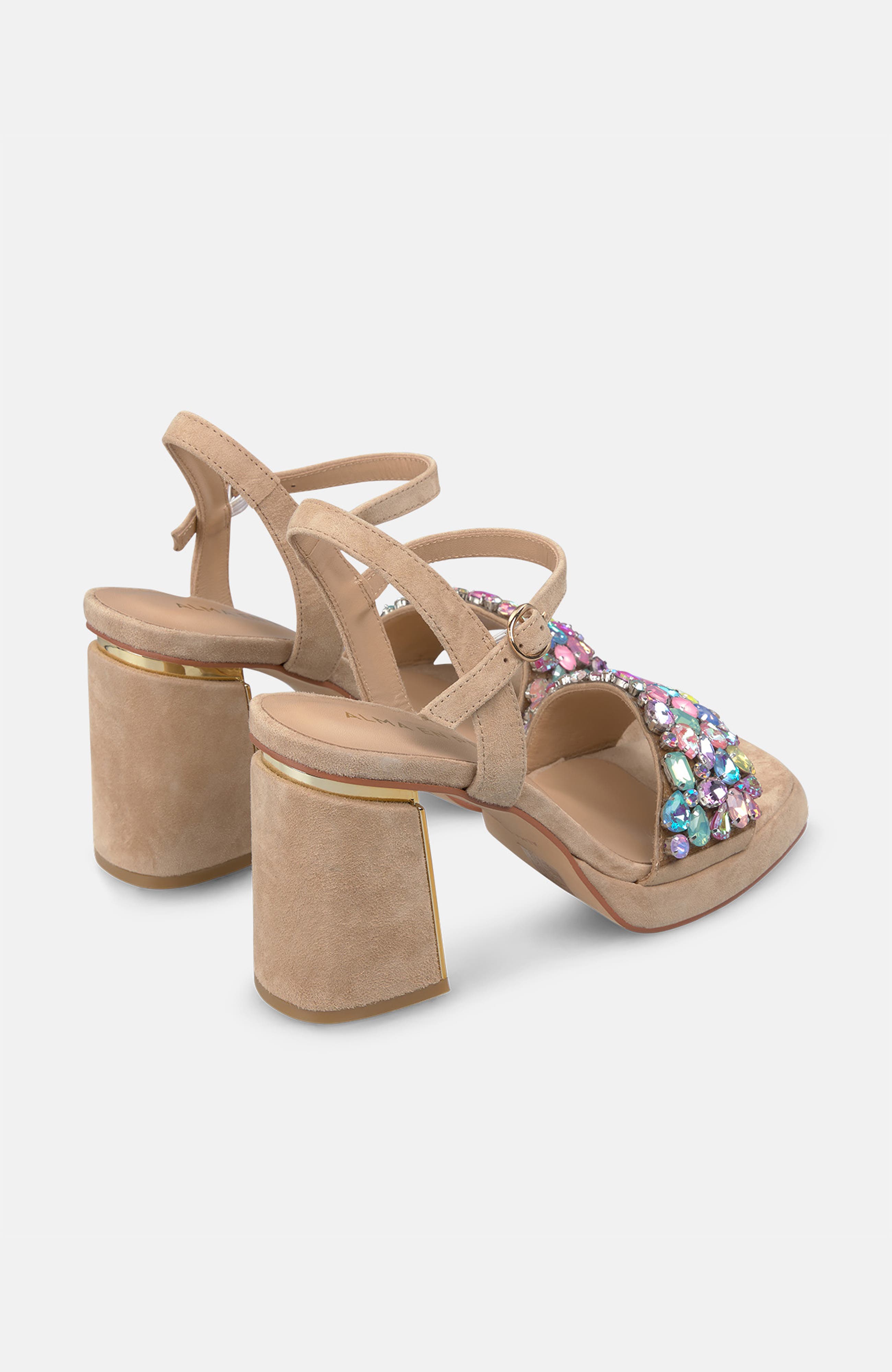 Sandal Wide Rhinestones Strap, Alternate, color, Beige