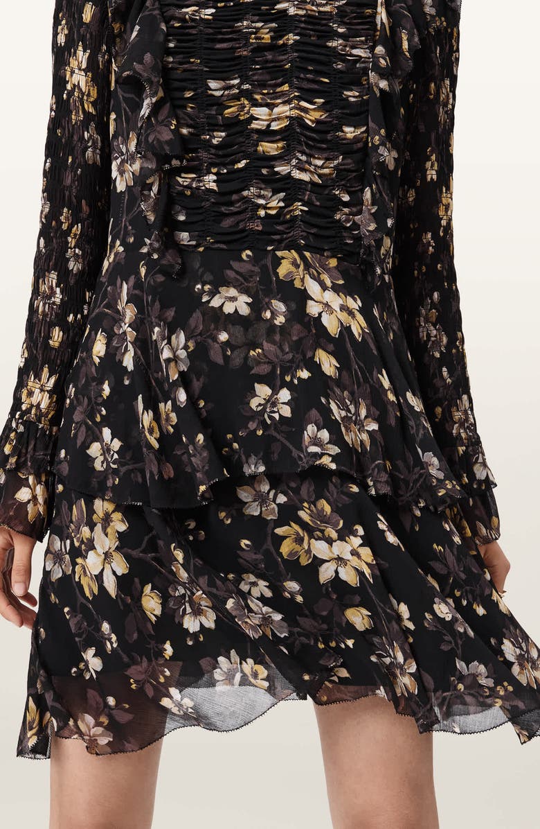 AllSaints Portia Floral Long Sleeve Dress, Alternate, color, Vine Black