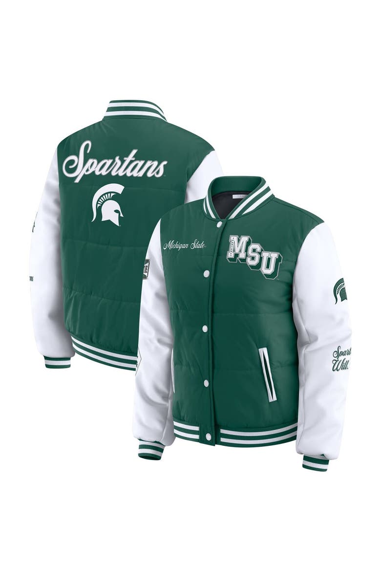 Women's WEAR by Erin Andrews  Green Michigan State Spartans Varsity Full-Snap Puffer Jacket, Main, color, Green