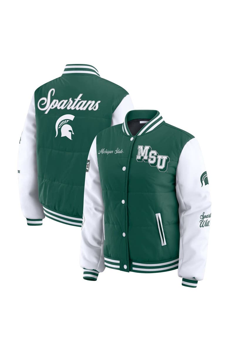 WEAR by Erin Andrews Women's WEAR by Erin Andrews  Green Michigan State Spartans Varsity Full-Snap Puffer Jacket, Main, color, Green