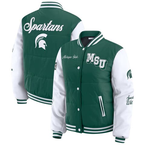 Women's WEAR by Erin Andrews  Green Michigan State Spartans Varsity Full-Snap Puffer Jacket