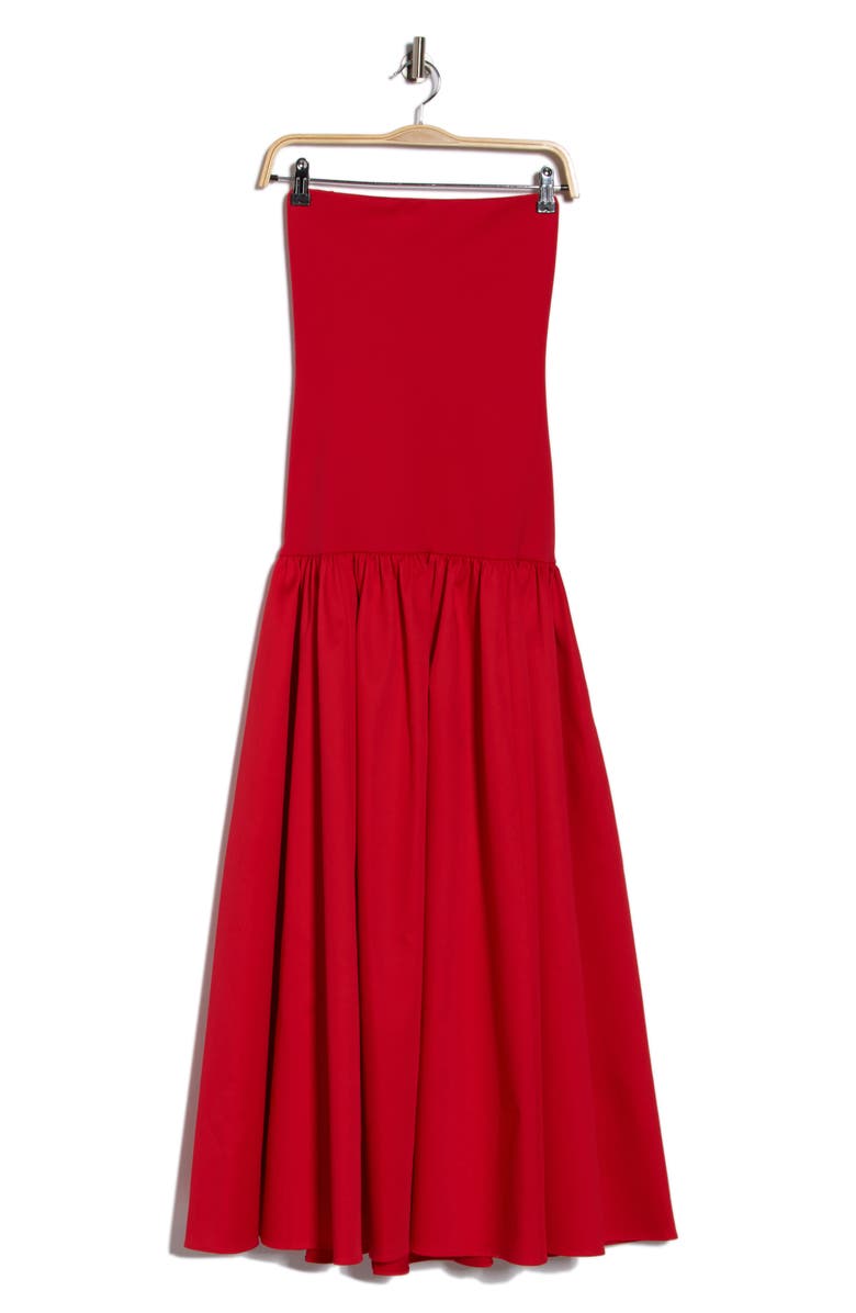 Alice + Olivia Oriana Strapless Mixed Media Maxi Dress, Alternate, color, Bright Ruby