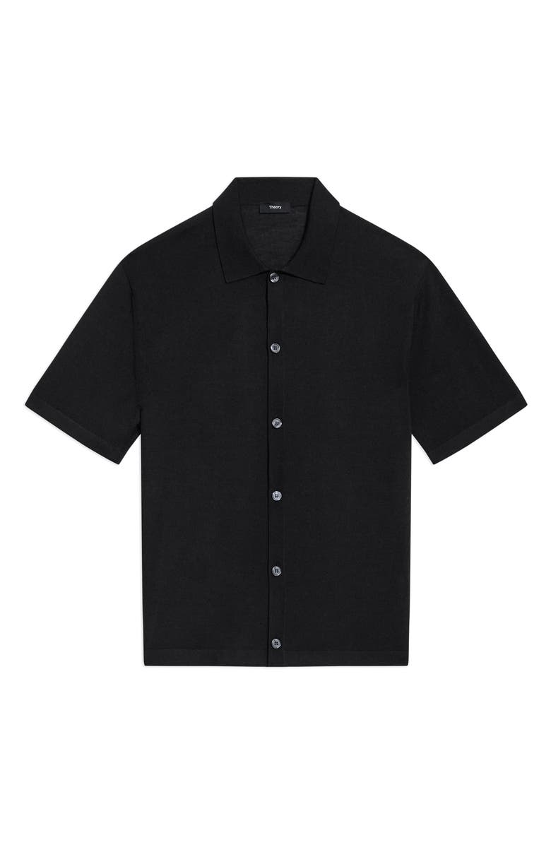 Theory Relaxed Short Sleeve Merino Wool Button-Up Shirt, Alternate, color, Black - 001
