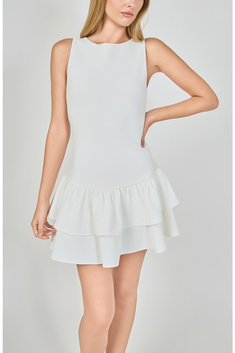 Mixed Media Tiered Ruffle Minidress, Alternate, color, IVORY