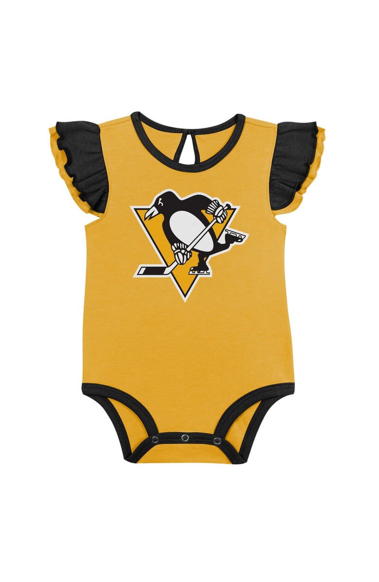 Outerstuff Girls Infant Black/Gold Pittsburgh Penguins Two-Pack Training Bodysuit Set, Alternate, color, 