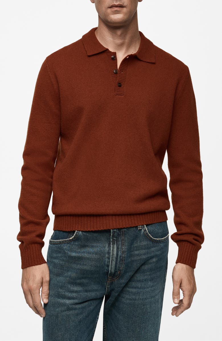 MANGO Wide Rib Trim Polo Sweater, Main, color, 
