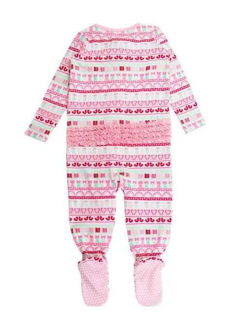 Rufflebutts Modal Blend Ruffle One Piece Footie Pajamas In Pink