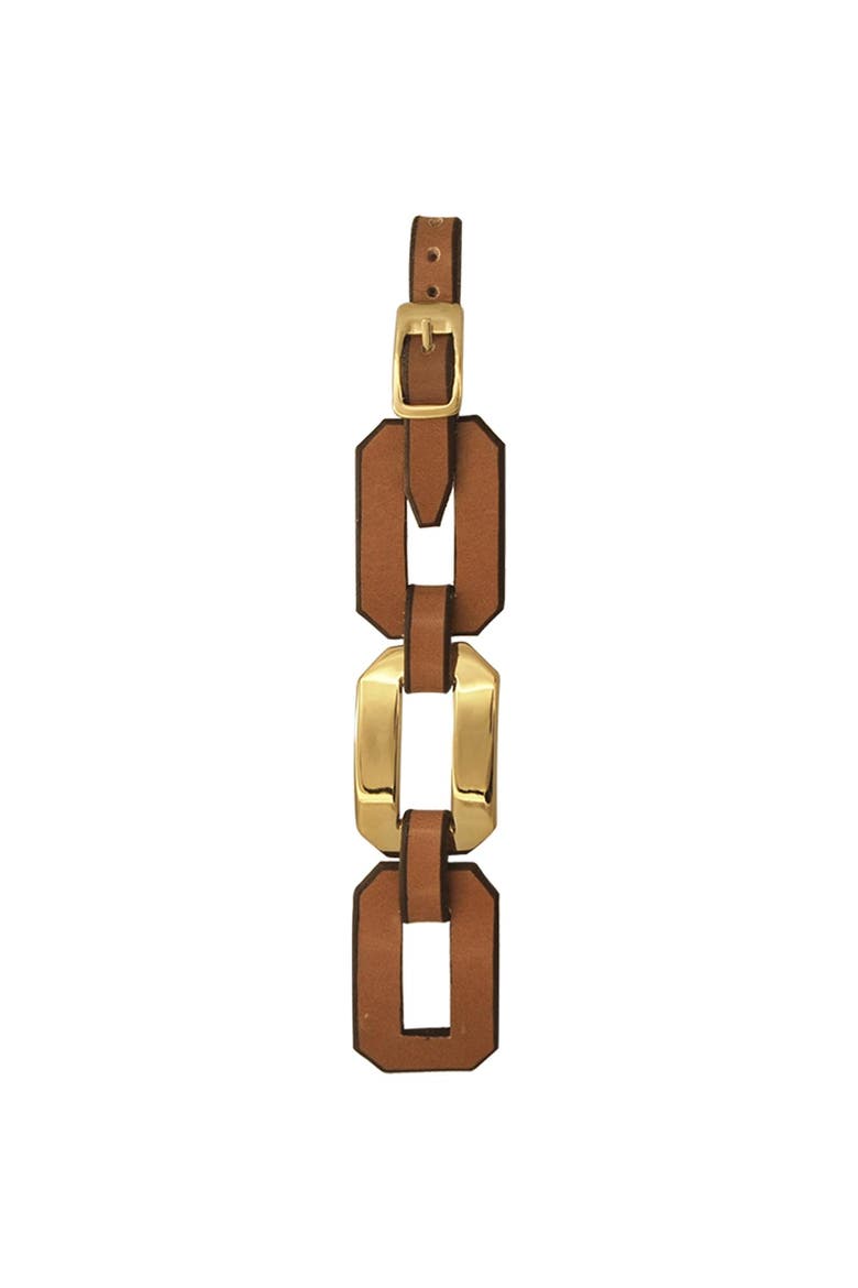 Octagon Leather Bracelet, Main, color, Gold