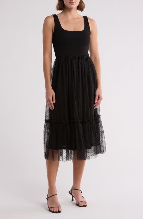 Mixed Media Tulle Midi Dress