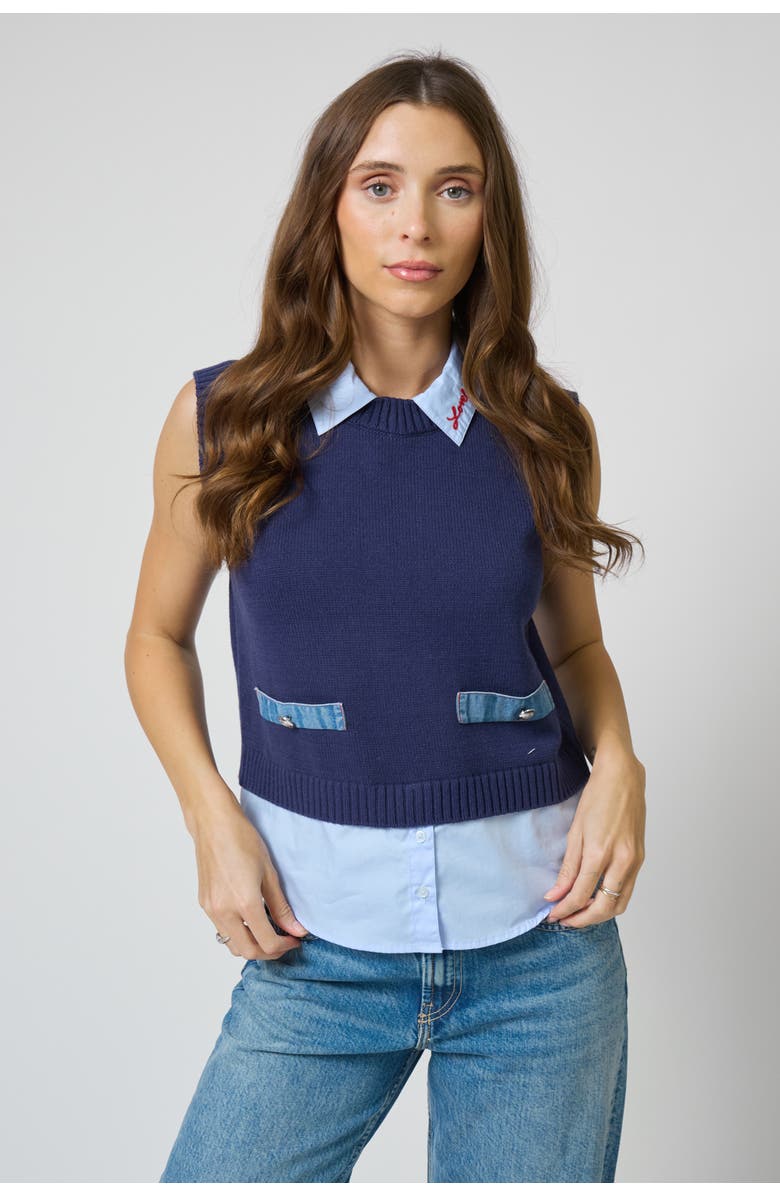 Central Park West Kendall Sleeveless Twofer, Main, color, Navy