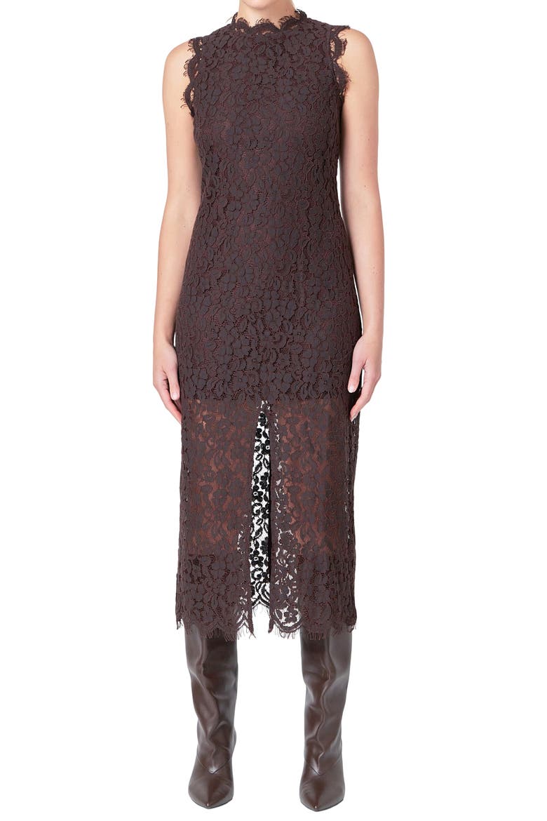 Front Slit Lace Dress, Main, color, ESPRESSO