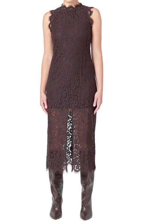 Endless Rose Front Slit Lace Dress in Espresso at Nordstrom, Size X-Small
