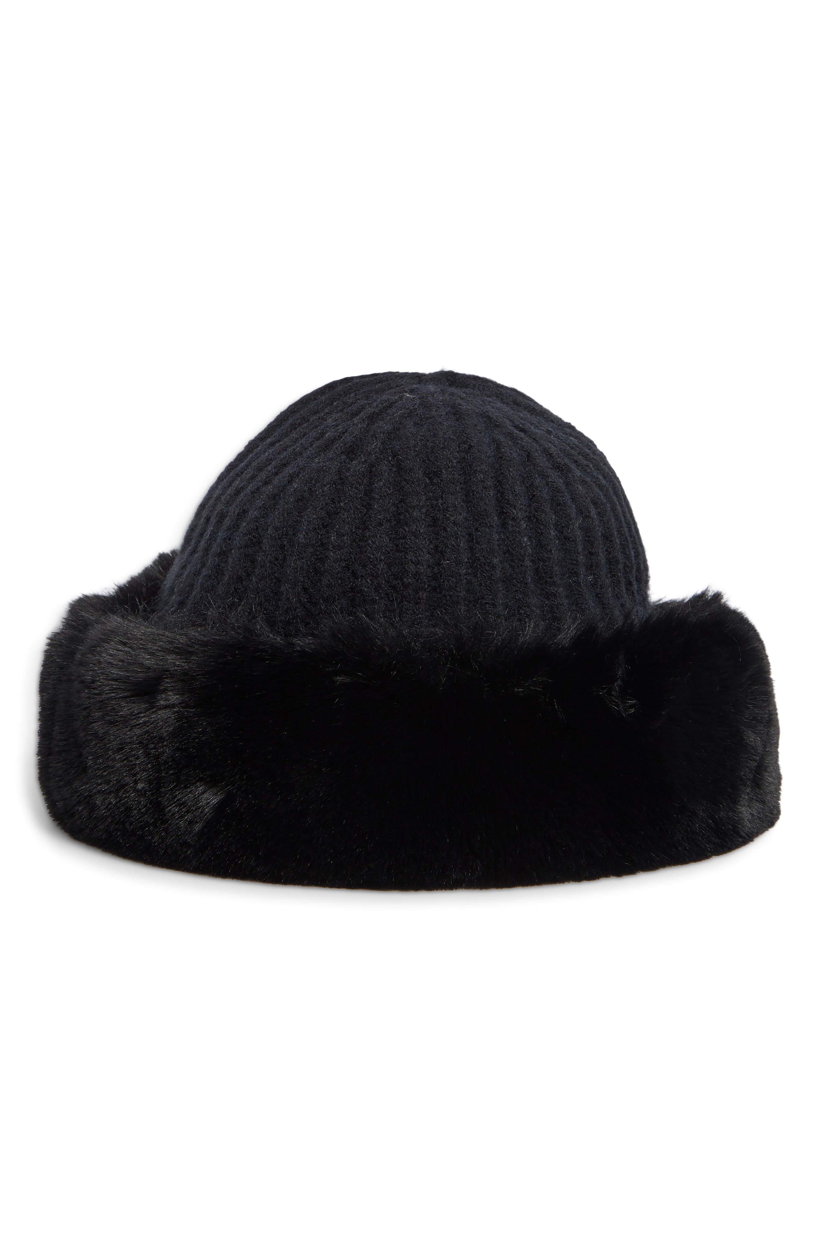 Treasure & Bond Faux Fur Trim Ribbed Knit Cloche (Women) | Nordstrom