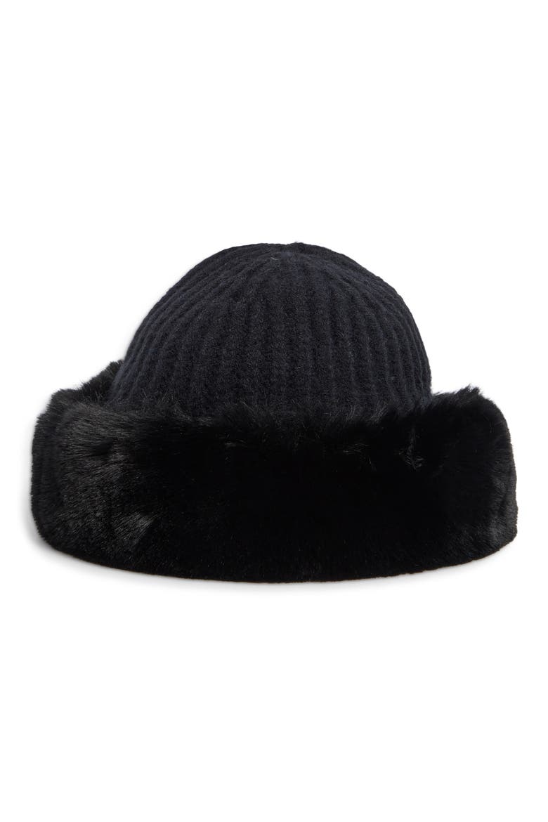 Faux Fur Knit Cloche, Main, color, BLACK